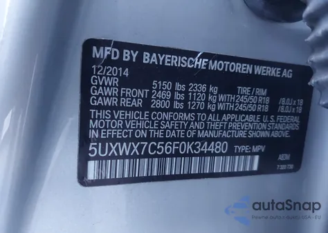 2015 BMW X3 xDrive35I z USA, uszkodzony, nr VIN 5UXWX7C56F0K34480